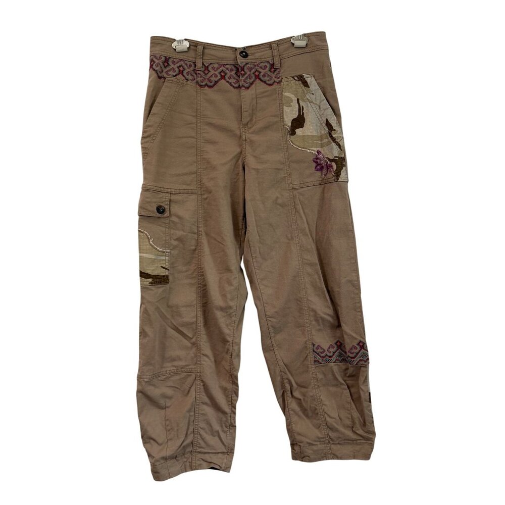 Anthropologie Tan Camo Patchwork Embroidered Rela… - image 3